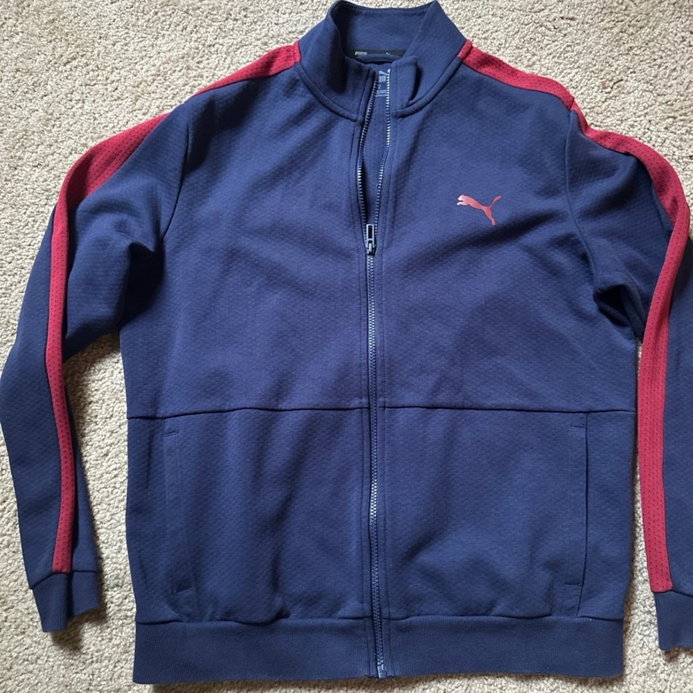Puma Men's Zip-Up Sweater in Navy and Red